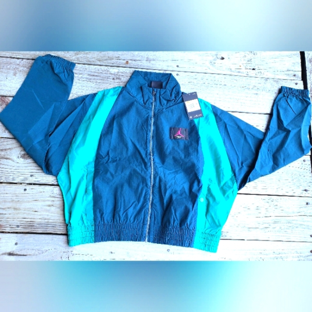 Vintage Jordan Flight Windbreaker Jacket - Teal & Navy - Small